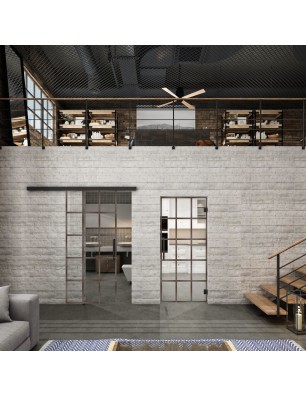 Glasschiebetür BLACK-LINE Loft Rosteisen Genietet 09 Auf Klarglas