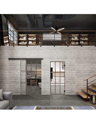 Glasschiebetür BLACK-LINE Loft Rosteisen Genietet 11 Auf Klarglas