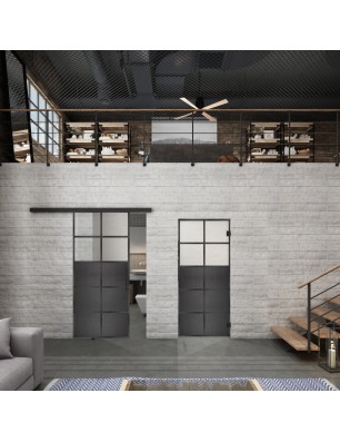 Glasschiebetür BLACK-LINE Loft Schwarzeisen Genietet 17 Blickdicht