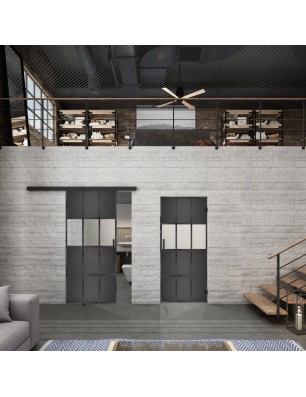 Glasschiebetür BLACK-LINE Loft Schwarzeisen Genietet 32 Blickdicht