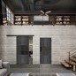 Glasschiebetür BLACK-LINE Loft Schwarzeisen Genietet 33 Auf Grauglas
