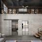 Glasschiebetür BLACK-LINE Loft Schwarzeisen Genietet 08 Auf Klarglas