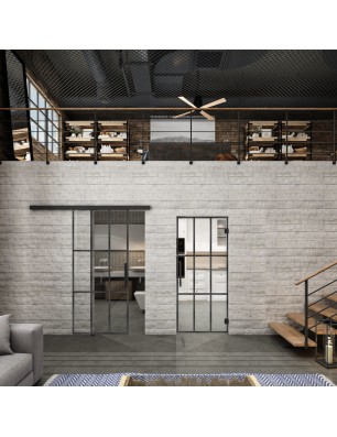 Glasschiebetür BLACK-LINE Loft Schwarzeisen Genietet 11 Auf Klarglas