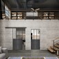Glasschiebetür BLACK-LINE Loft Schwarzeisen Genietet 24 Auf Klarglas