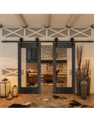 Glasschiebetür BARN-LINE - Country Schwarz gebeizt Model 11