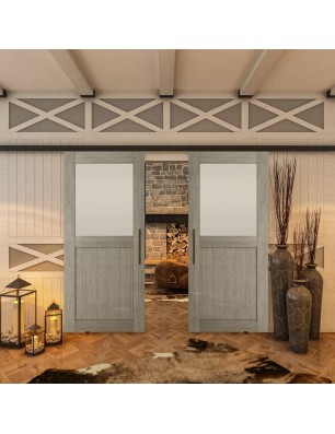 Glasschiebetür BLACK-LINE - Country Graueiche Model 24