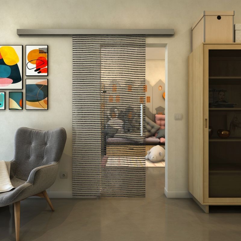Glasschiebetür SLIM-LINE - Fineprint Modell 046 Schwarz auf Klarglas