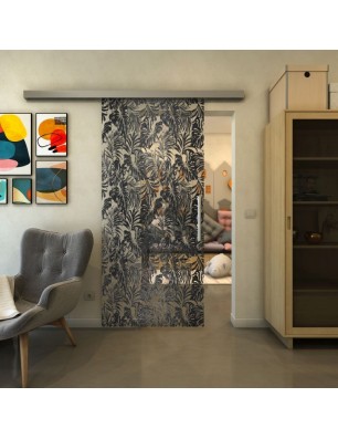 Glasschiebetür SLIM-LINE - Fineprint Model 091 Schwarz auf Klarglas