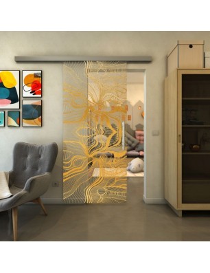 Glasschiebetür SLIM-LINE - Fineprint Model 010 Gold auf Klarglas