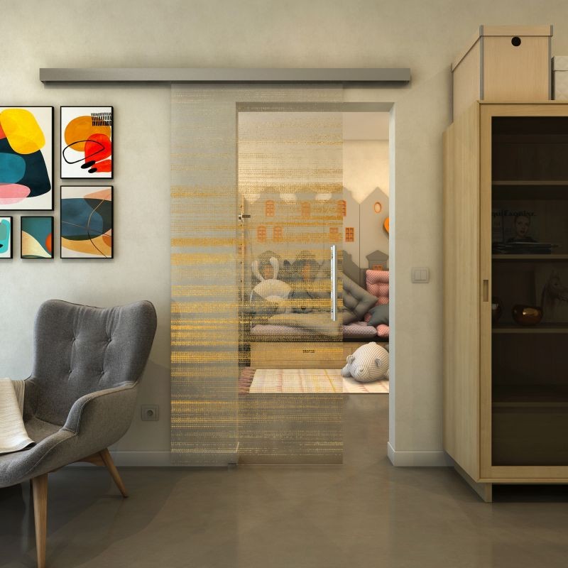 Glasschiebetür SLIM-LINE - Fineprint Modell 019 Gold auf Klarglas