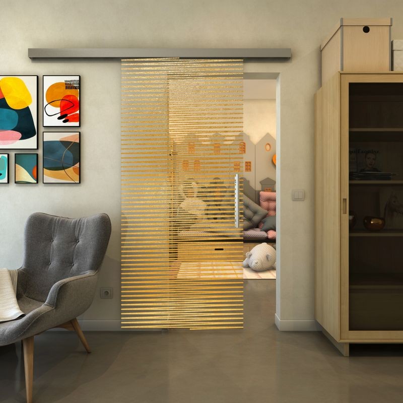 Glasschiebetür SLIM-LINE - Fineprint Modell 022 Gold auf Klarglas