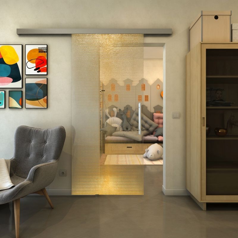 Glasschiebetür SLIM-LINE - Fineprint Modell 024 Gold auf Klarglas