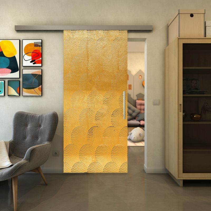 Glasschiebetür SLIM-LINE - Fineprint Modell 029 Gold auf Klarglas