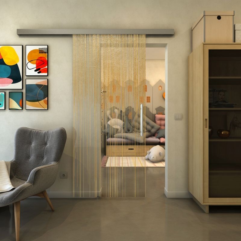Glasschiebetür SLIM-LINE - Fineprint Modell 052 Gold auf Klarglas