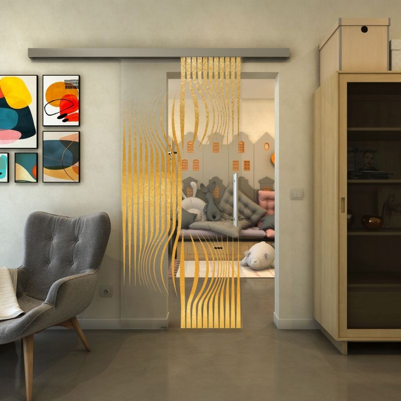 Glasschiebetür SLIM-LINE - Fineprint Modell 059 Gold auf Klarglas
