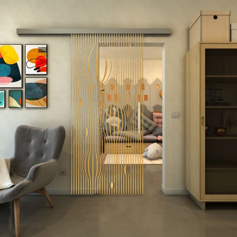 Glasschiebetür SLIM-LINE - Fineprint Modell 060 Gold auf Klarglas
