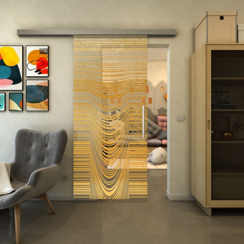 Glasschiebetür SLIM-LINE - Fineprint Modell 073 Gold auf Klarglas