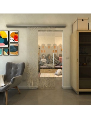 Glasschiebetür SLIM-LINE - Fineprint Model 079 Gold auf Klarglas