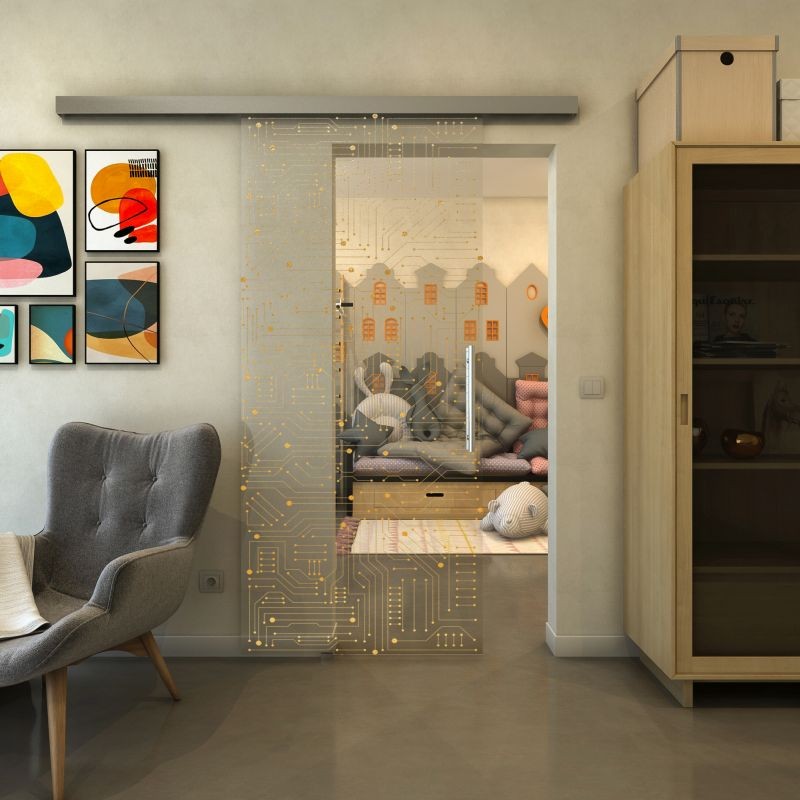 Glasschiebetür SLIM-LINE - Fineprint Modell 090 Gold auf Klarglas