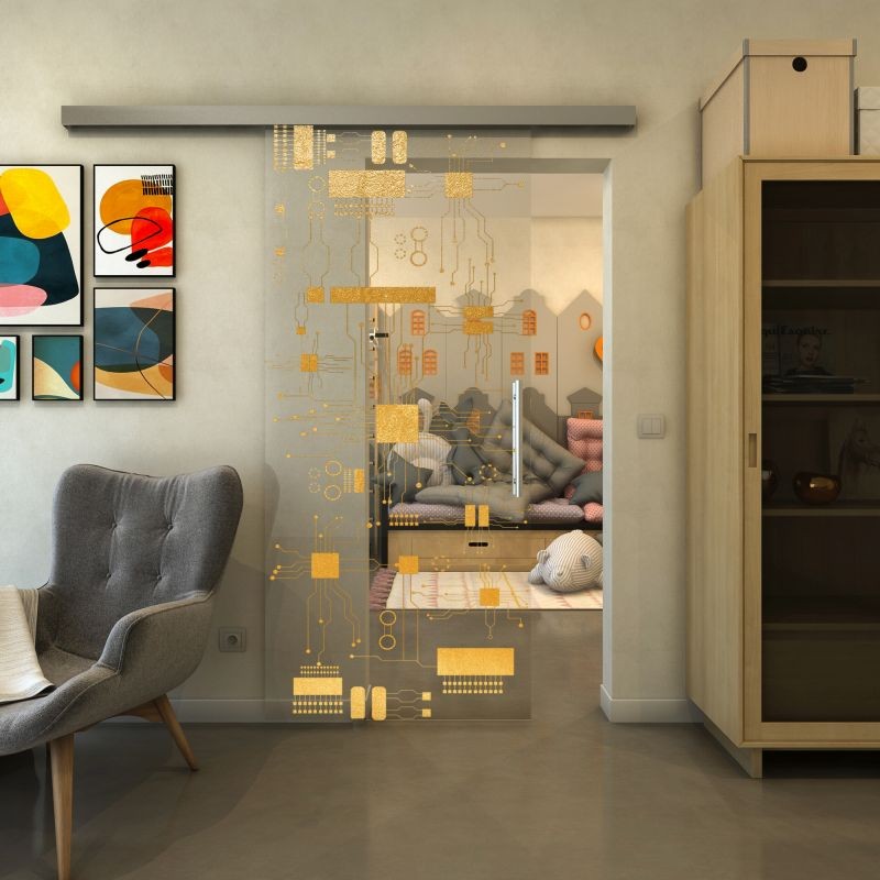 Glasschiebetür SLIM-LINE - Fineprint Modell 092 Gold auf Klarglas