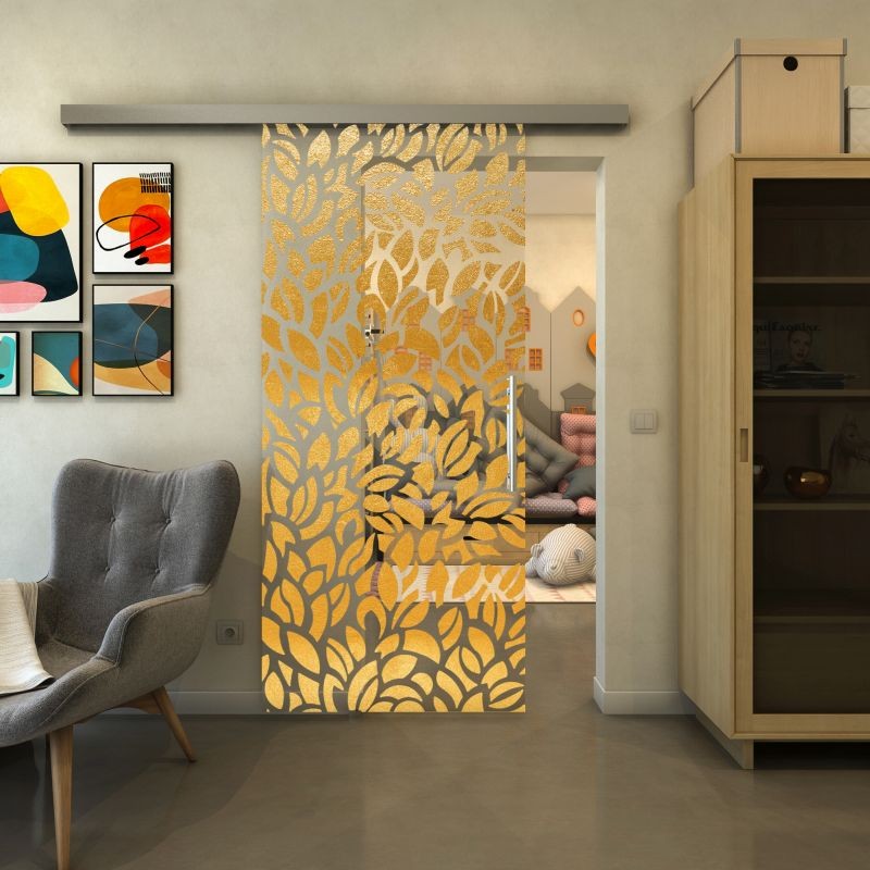 Glasschiebetür SLIM-LINE - Fineprint Modell 093 Gold auf Klarglas