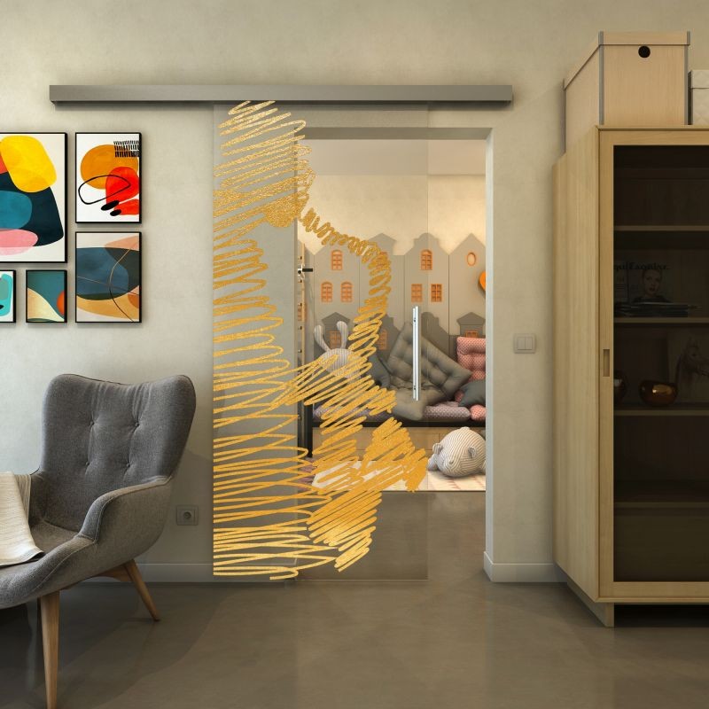 Glasschiebetür SLIM-LINE - Fineprint Modell 106 Gold auf Klarglas