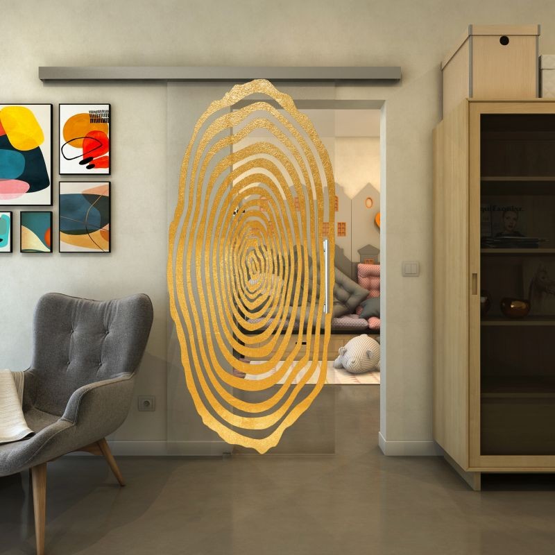 Glasschiebetür SLIM-LINE - Fineprint Modell 109 Gold auf Klarglas