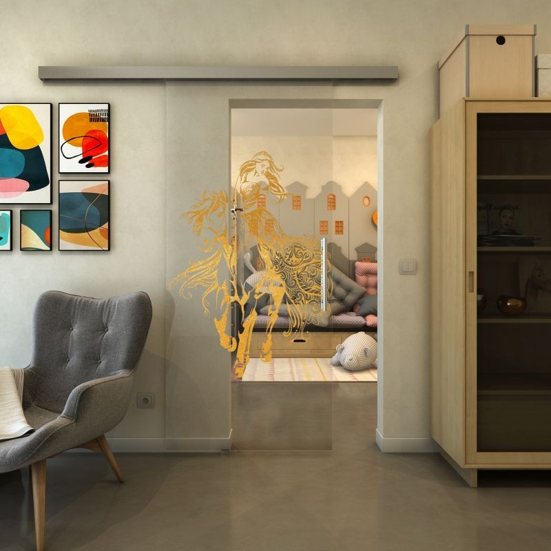 Glasschiebetür SLIM-LINE - Fineprint Modell 118 Gold auf Klarglas