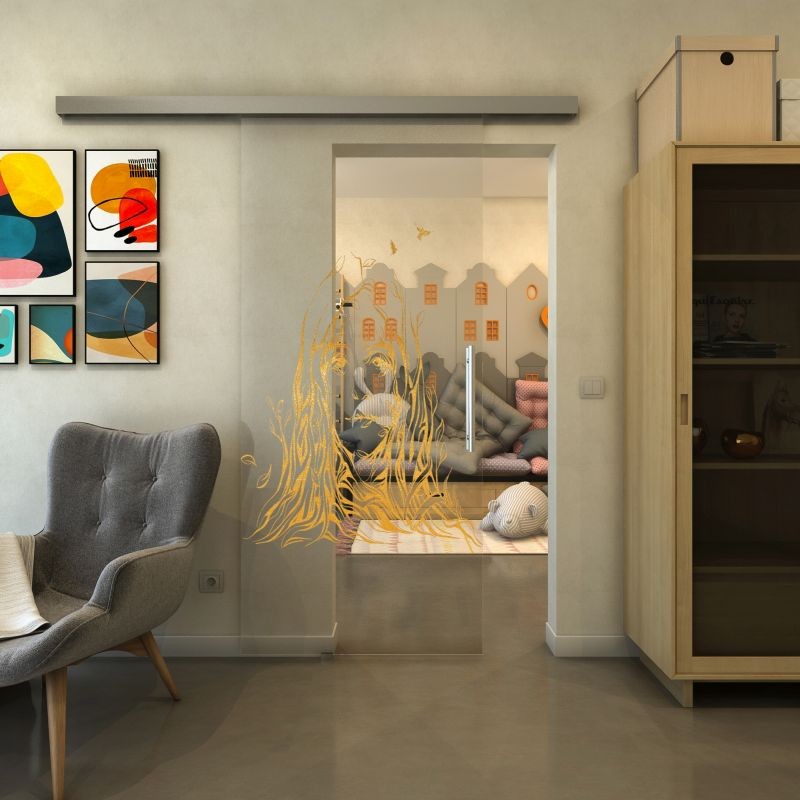 Glasschiebetür SLIM-LINE - Fineprint Modell 119 Gold auf Klarglas