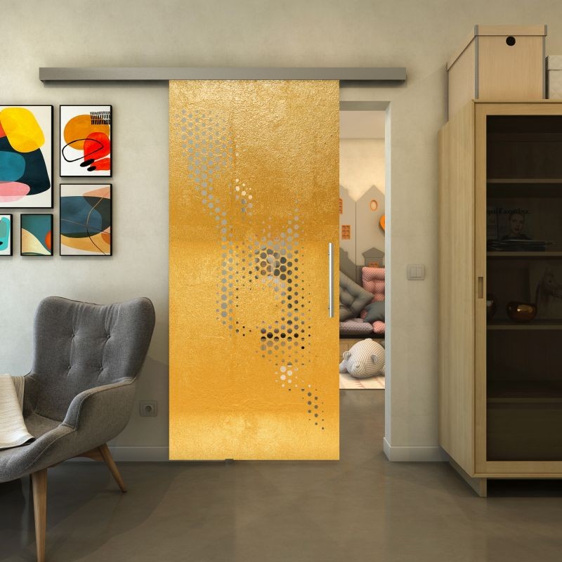 Glasschiebetür SLIM-LINE - Fineprint Modell 120 Gold auf Klarglas