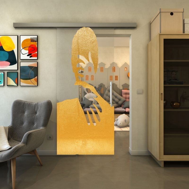 Glasschiebetür SLIM-LINE - Fineprint Modell 124 Gold auf Klarglas
