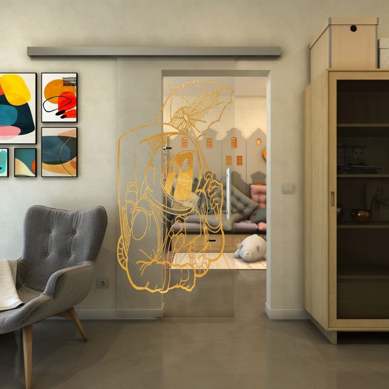 Glasschiebetür SLIM-LINE - Fineprint Modell 126 Gold auf Klarglas