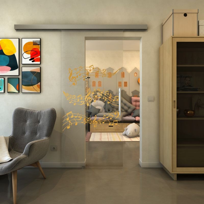 Glasschiebetür SLIM-LINE - Fineprint Modell 128 Gold auf Klarglas