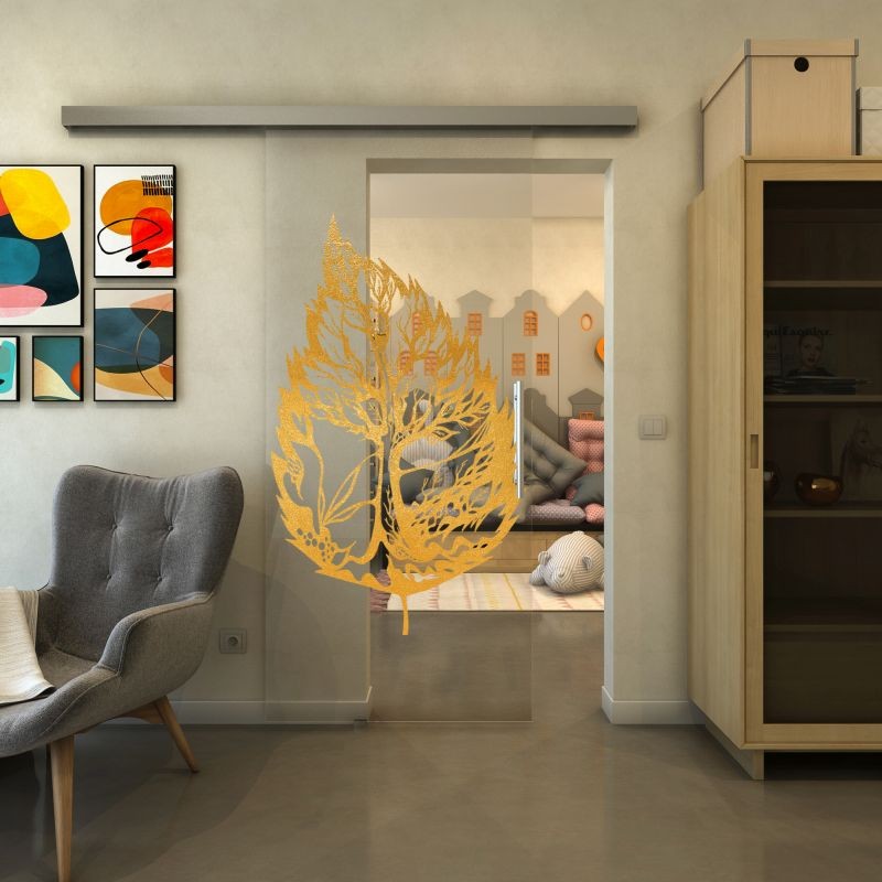Glasschiebetür SLIM-LINE - Fineprint Modell 130 Gold auf Klarglas