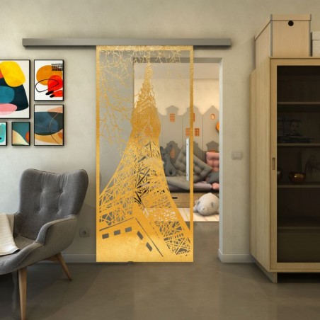 Glasschiebetür SLIM-LINE - Fineprint Model 132 Gold auf Klarglas
