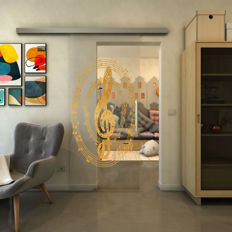 Glasschiebetür SLIM-LINE - Fineprint Modell 134 Gold auf Klarglas