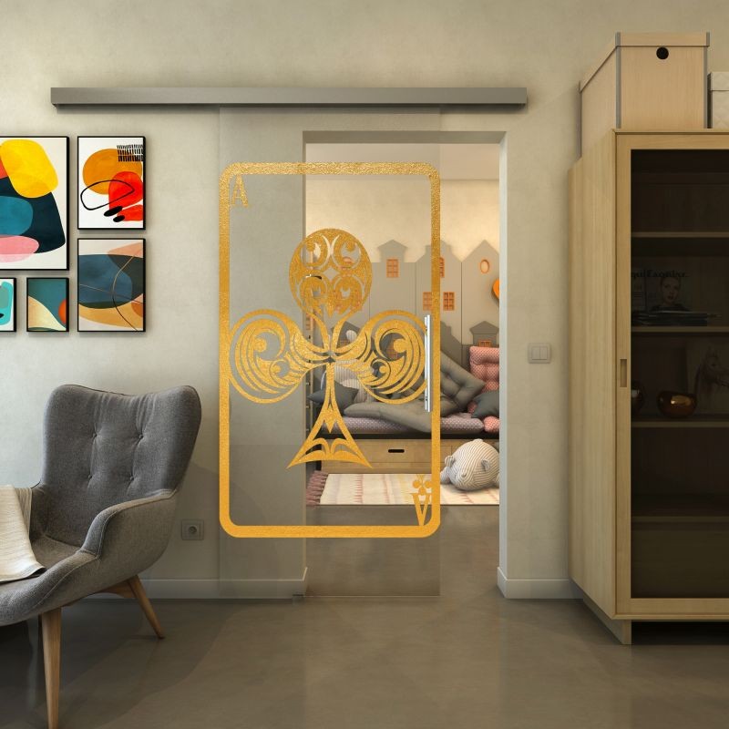 Glasschiebetür SLIM-LINE - Fineprint Modell 135 Gold auf Klarglas Glasschiebetür SLIM-LINE - Fineprint Modell 135 Gold auf Klarglas