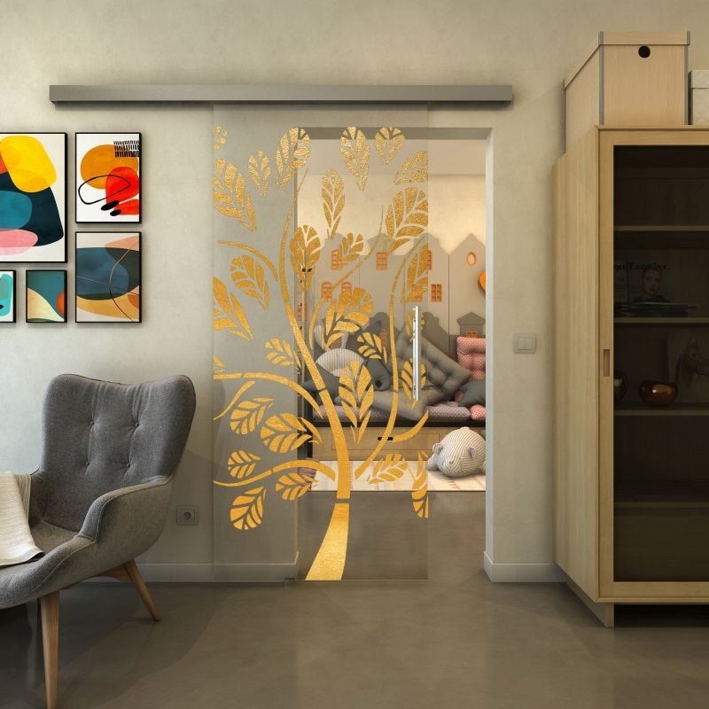 Glasschiebetür SLIM-LINE - Fineprint Modell 159 Gold auf Klarglas