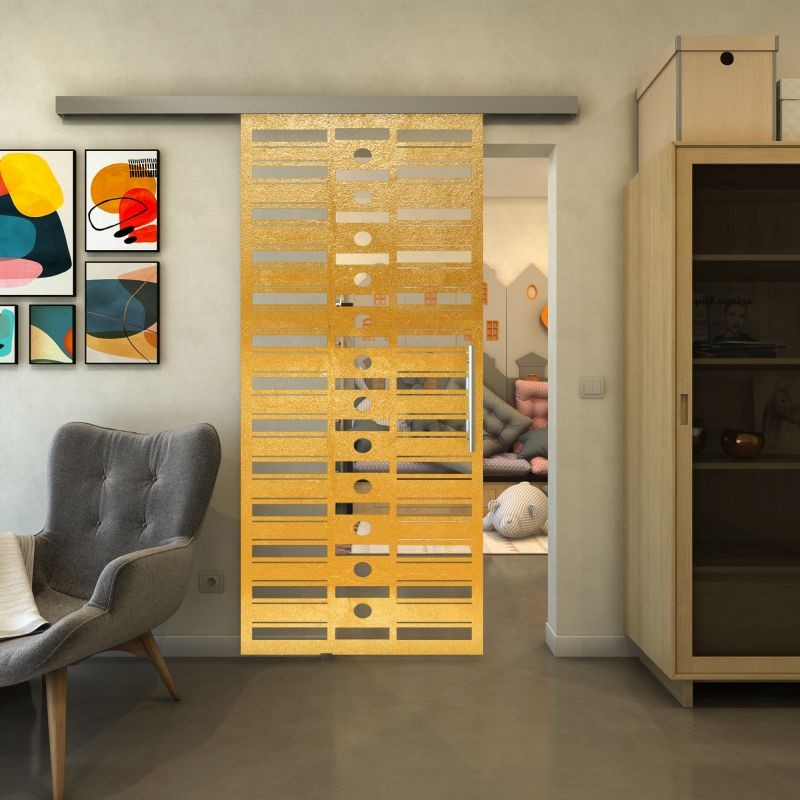 Glasschiebetür SLIM-LINE - Fineprint Modell 174 Gold auf Klarglas