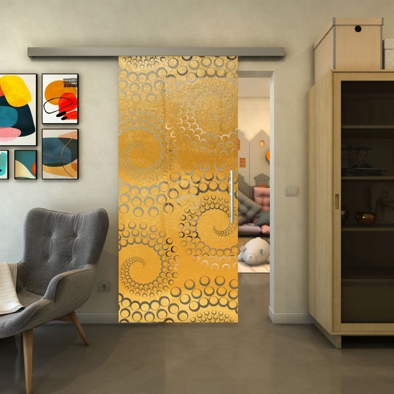 Glasschiebetür SLIM-LINE - Fineprint Modell 198 Gold auf Klarglas