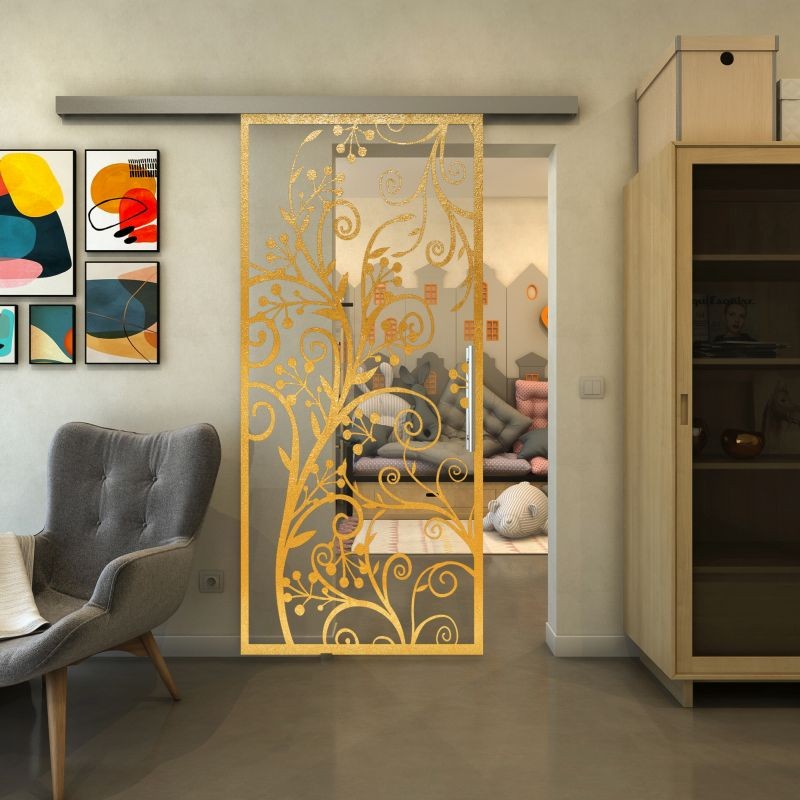 Glasschiebetür SLIM-LINE - Fineprint Modell 204 Gold auf Klarglas