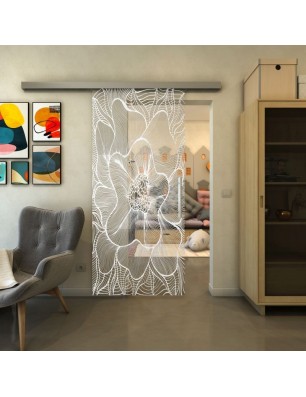 Glasschiebetür SLIM-LINE - Fineprint Model 020 Weiss auf Klarglas