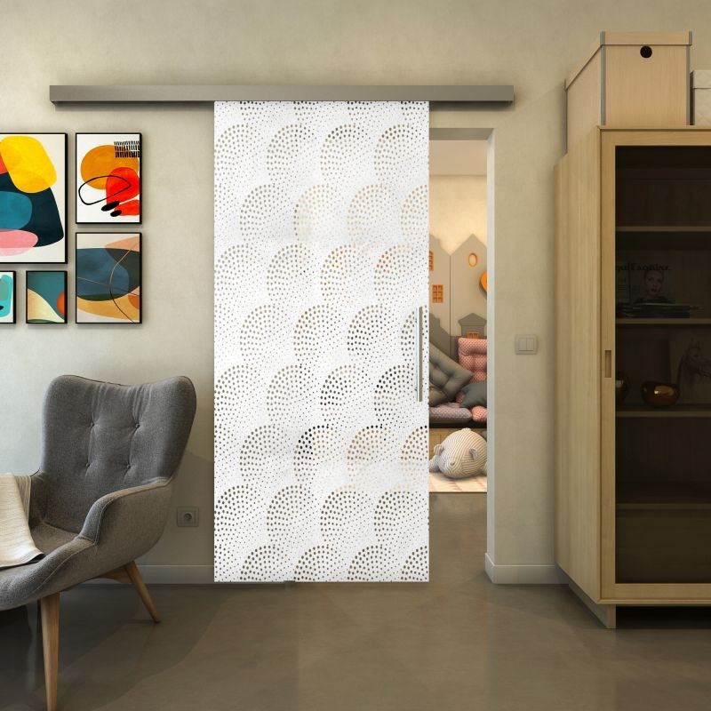 Glasschiebetür SLIM-LINE - Fineprint Modell 029 Weiss auf Klarglas