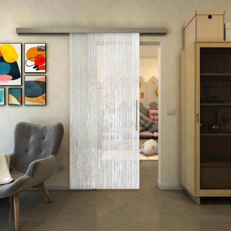 Glasschiebetür SLIM-LINE - Fineprint Modell 050 Weiss auf Klarglas