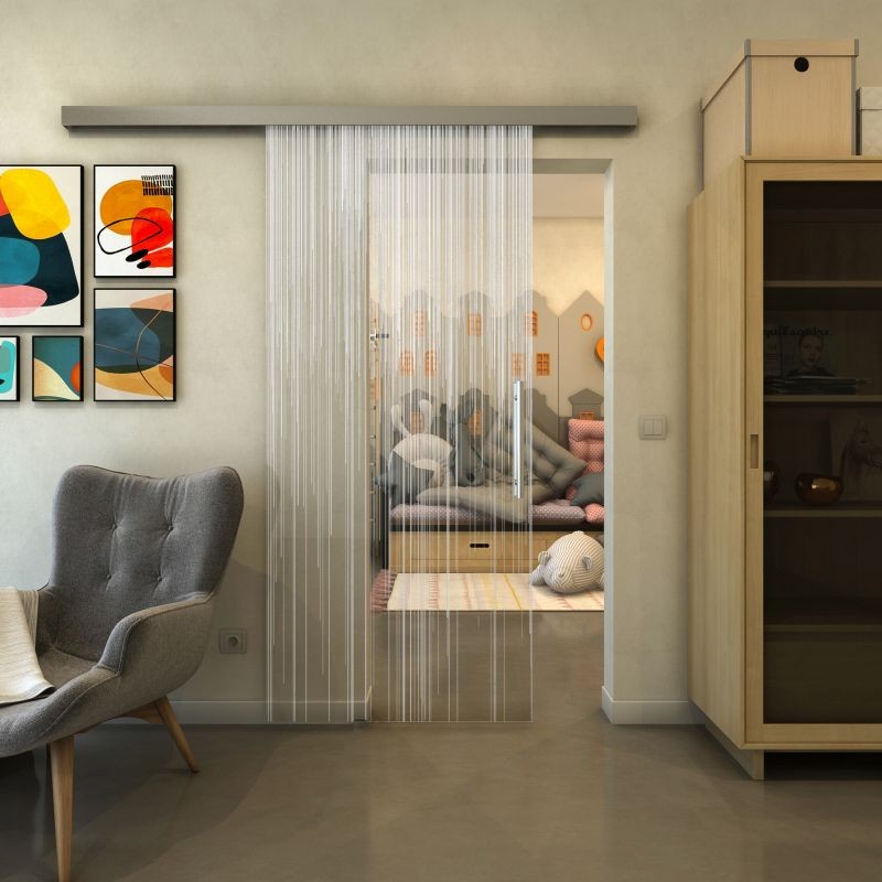 Glasschiebetür SLIM-LINE - Fineprint Modell 052 Weiss auf Klarglas