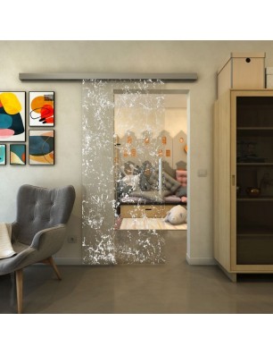 Glasschiebetür SLIM-LINE - Fineprint Model 054 Weiss auf Klarglas