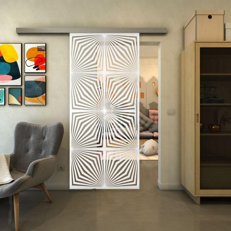 Glasschiebetür SLIM-LINE - Fineprint Modell 069 Weiss auf Klarglas