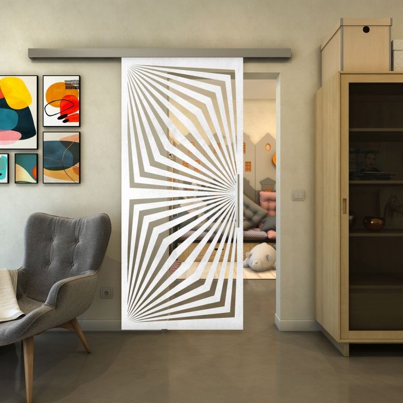 Glasschiebetür SLIM-LINE - Fineprint Modell 070 Weiss auf Klarglas