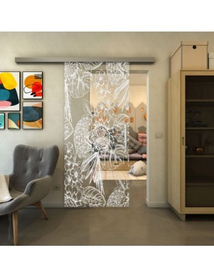 Glasschiebetür SLIM-LINE - Fineprint Model 083 Weiss auf Klarglas