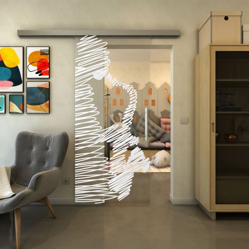 Glasschiebetür SLIM-LINE - Fineprint Modell 106 Weiss auf Klarglas